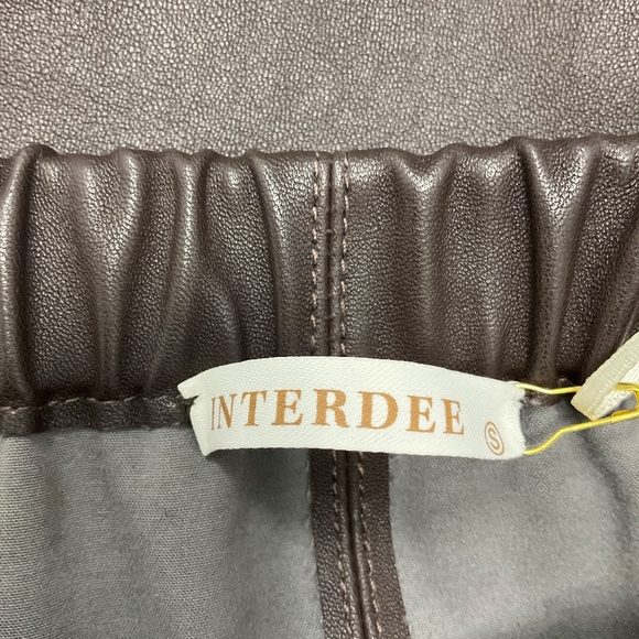 INTERDEE BROWN STRETCH LAMB LEATHER MIDI SKIRT - Picture 4 of 6